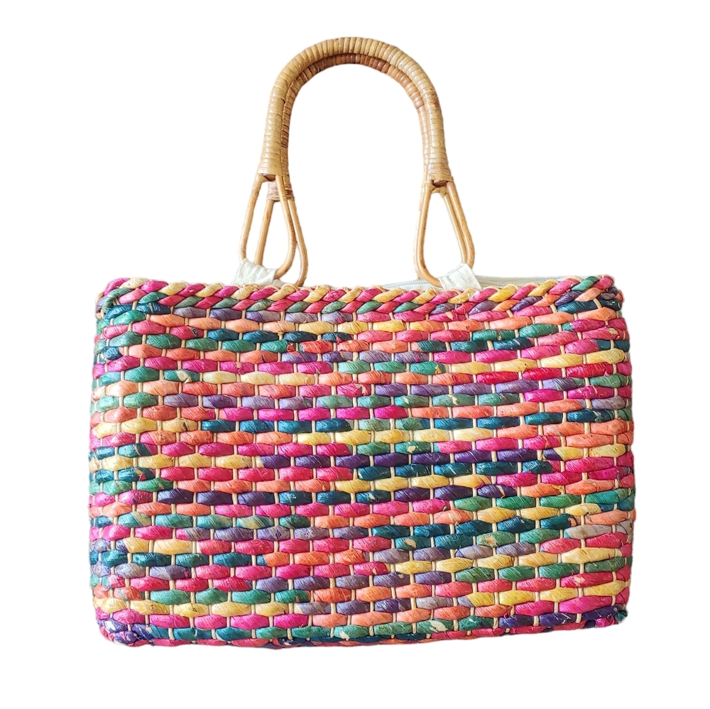 Vintage Basket Weave Wicker Rainbow Colorful Large To… Gem